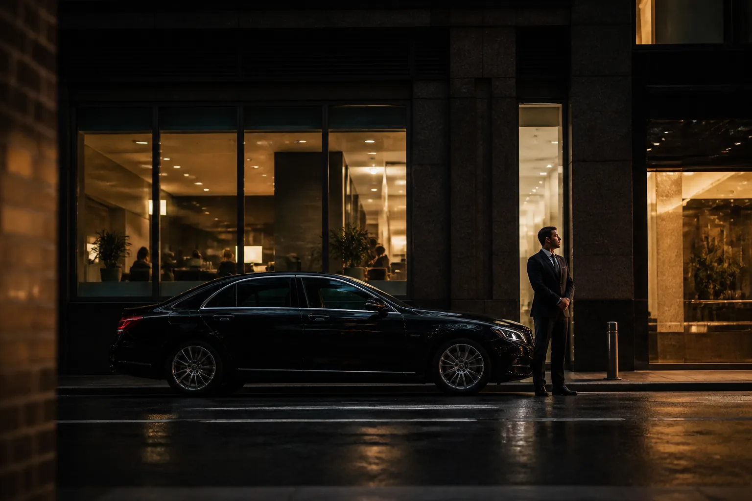 Mercedes-Benz chauffeur waiting in Sydney CBD for hourly hire client