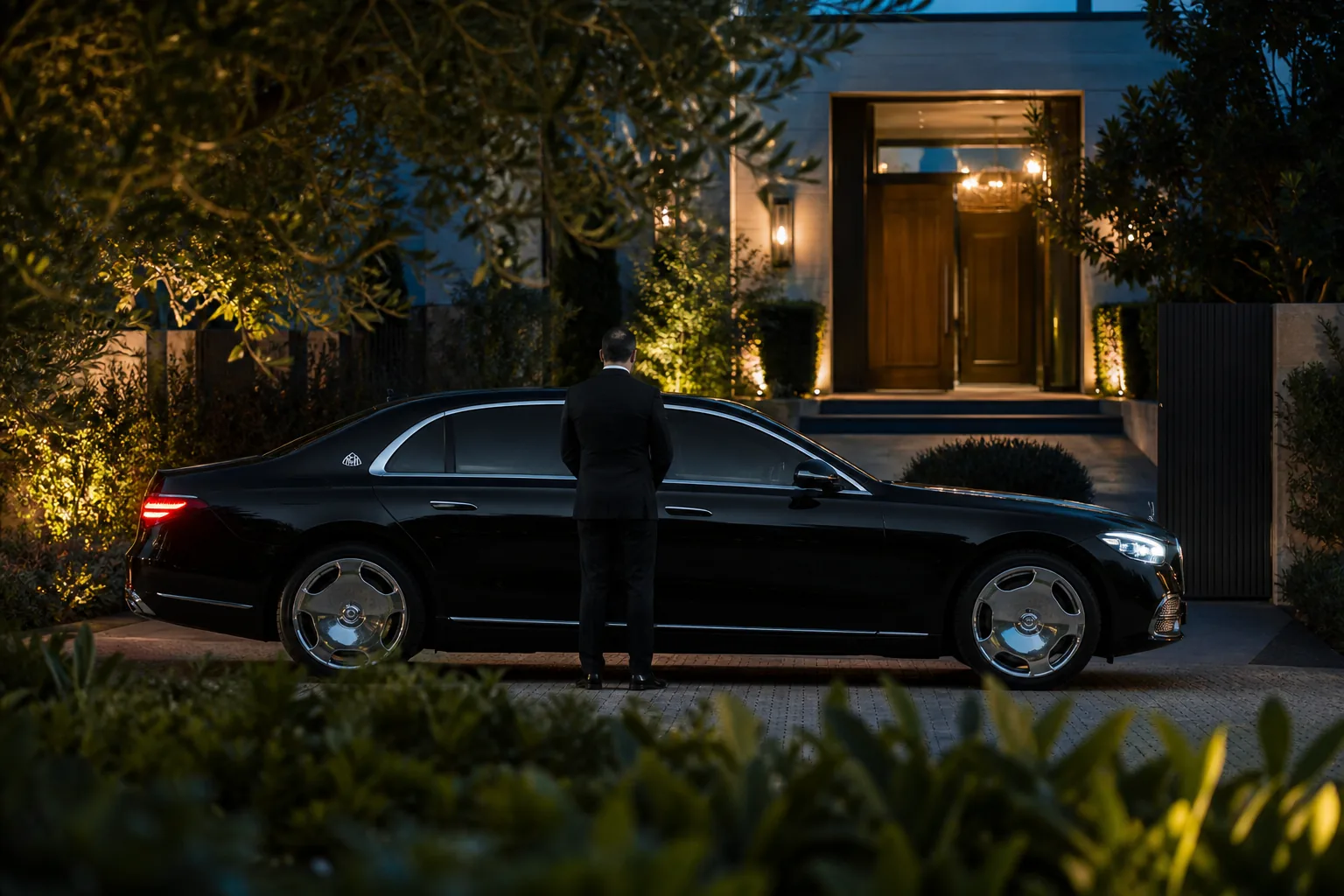 A Mercedes-Maybach and Mercedes-Benz private home chauffeur pickup